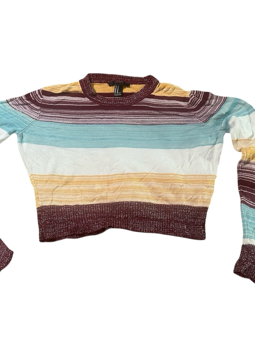 Forever 21 Striped Cropped Lightweight Knit Sweater